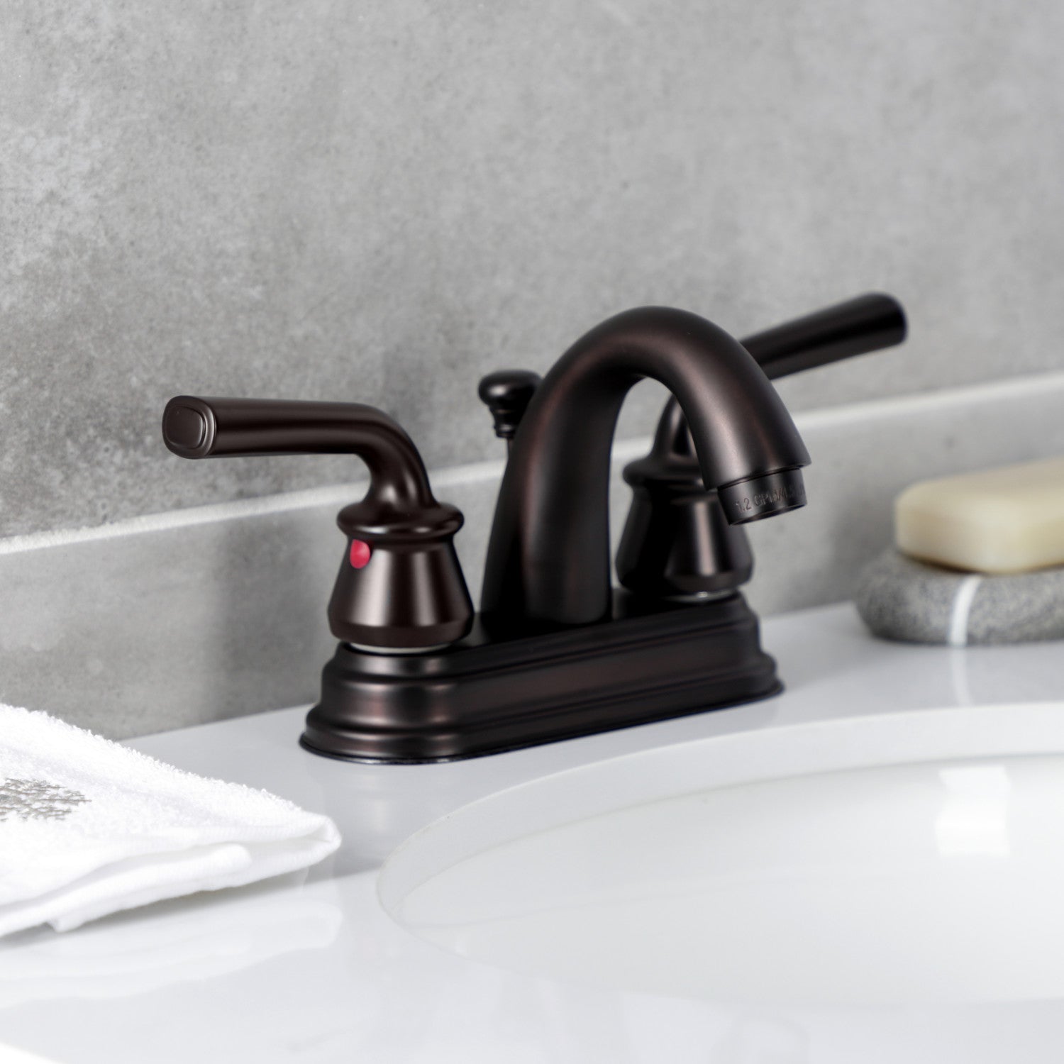 Kingston Tulare KB5615RXL - Restoration Double-Handle 3-Hole Deck Mount 4-Inch Centerset Bathroom Faucet with Pop-Up Drain, Oil Rubbed Bronze — thumbnail 3